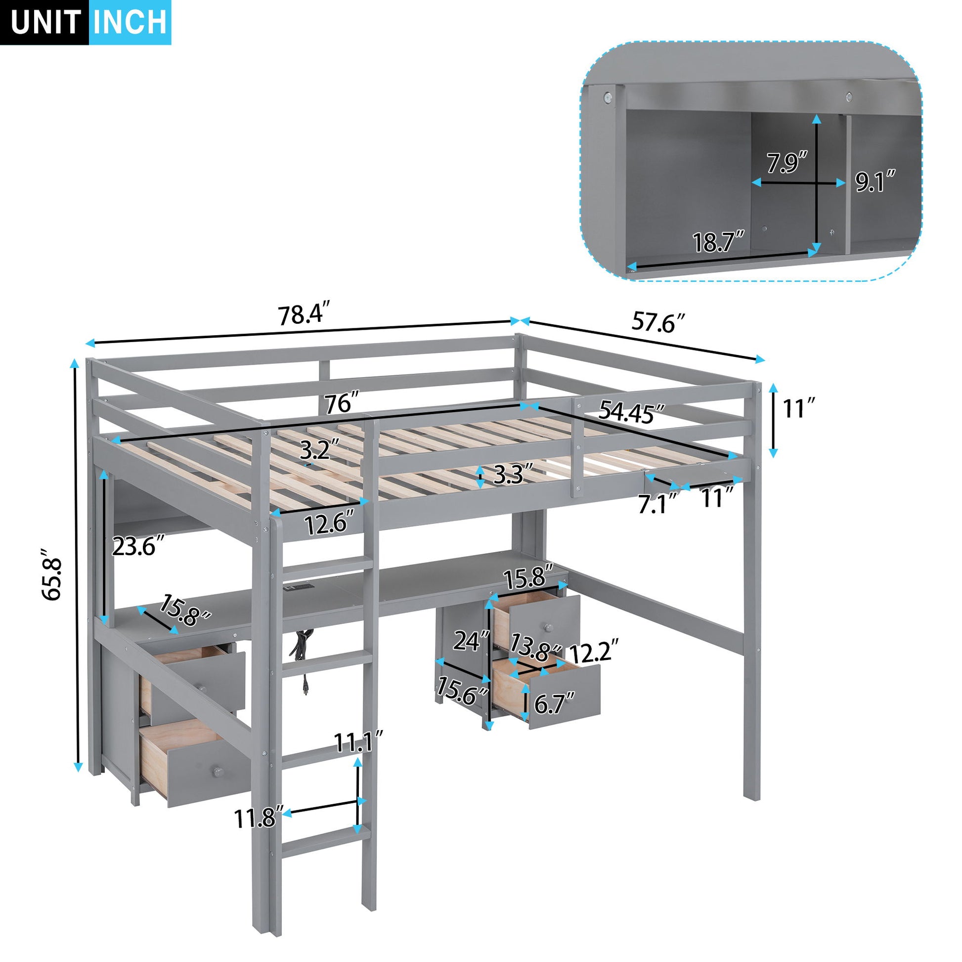 Loft Bed With Desk, Cabinets, Drawers, Charging Station And Bedside Tray - The Sleep Loft - Online Mattress Showroom NYC