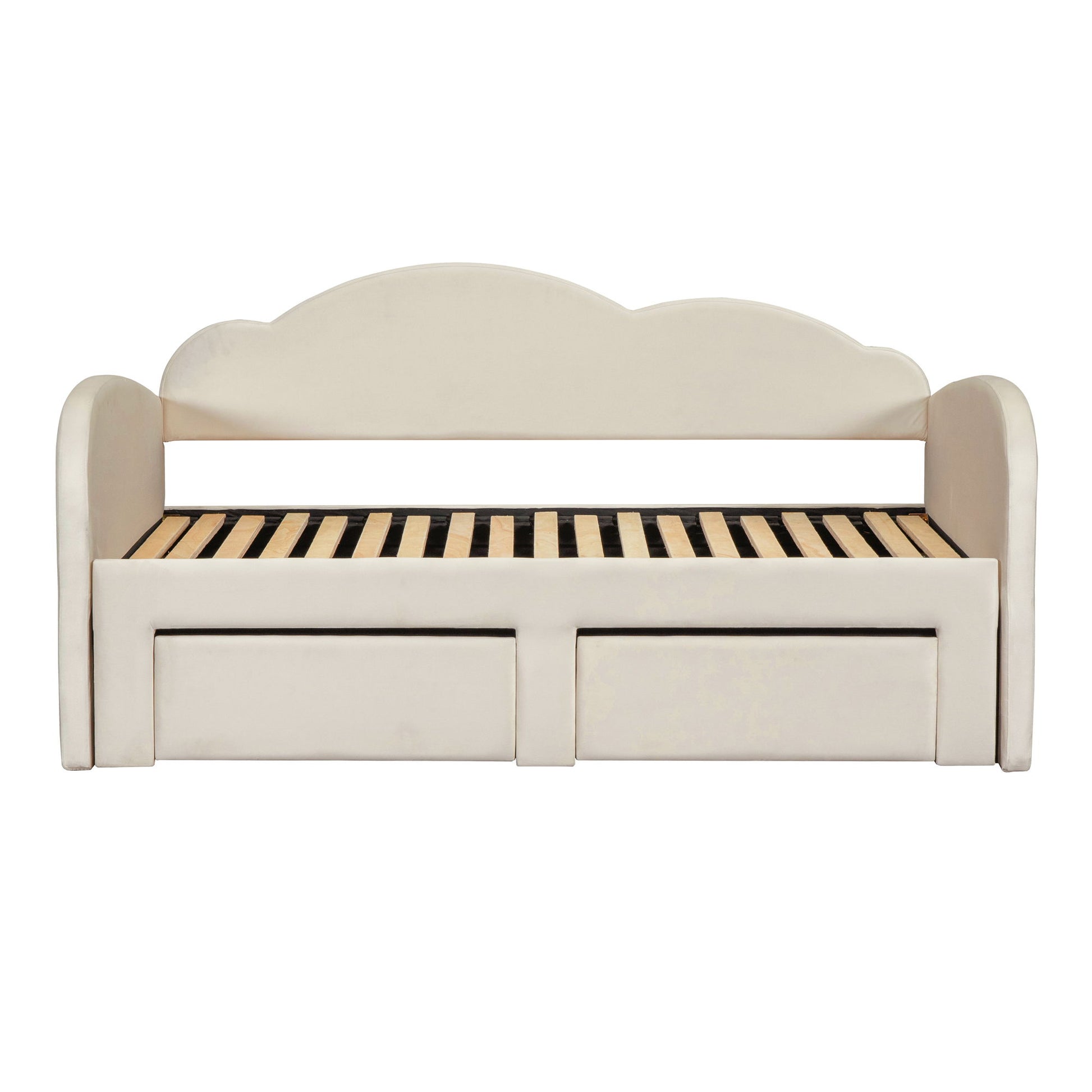 Upholstered Daybed With Cloud-Shaped Backrest, Trundle & 2 Drawers And USB Ports - The Sleep Loft - Online Mattress Showroom NYC