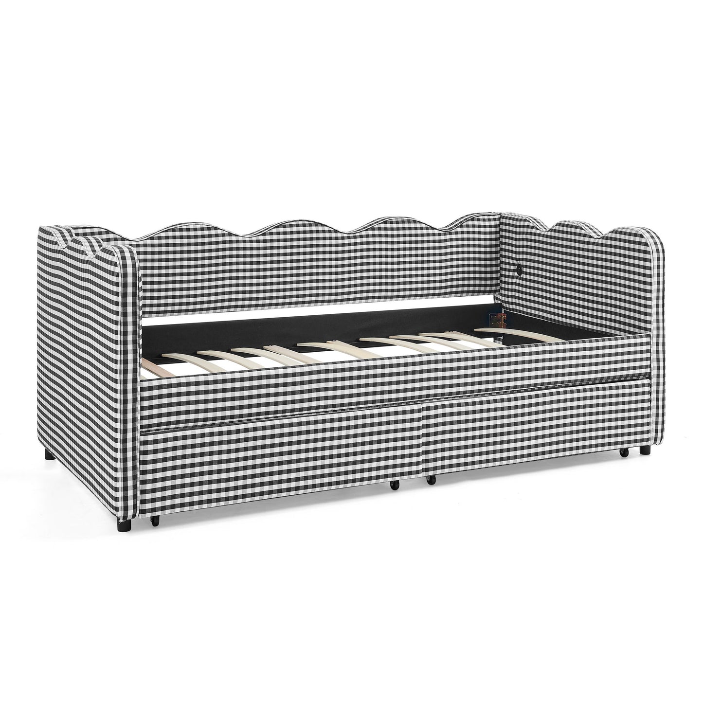 Gingham Daybed With USB Charging Port, Wave-Shaped Design - The Sleep Loft - Online Mattress Showroom NYC