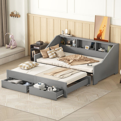 Daybed Frame With Storage Bookcases, 2 Drawers, Charging Station - The Sleep Loft - Online Mattress Showroom NYC