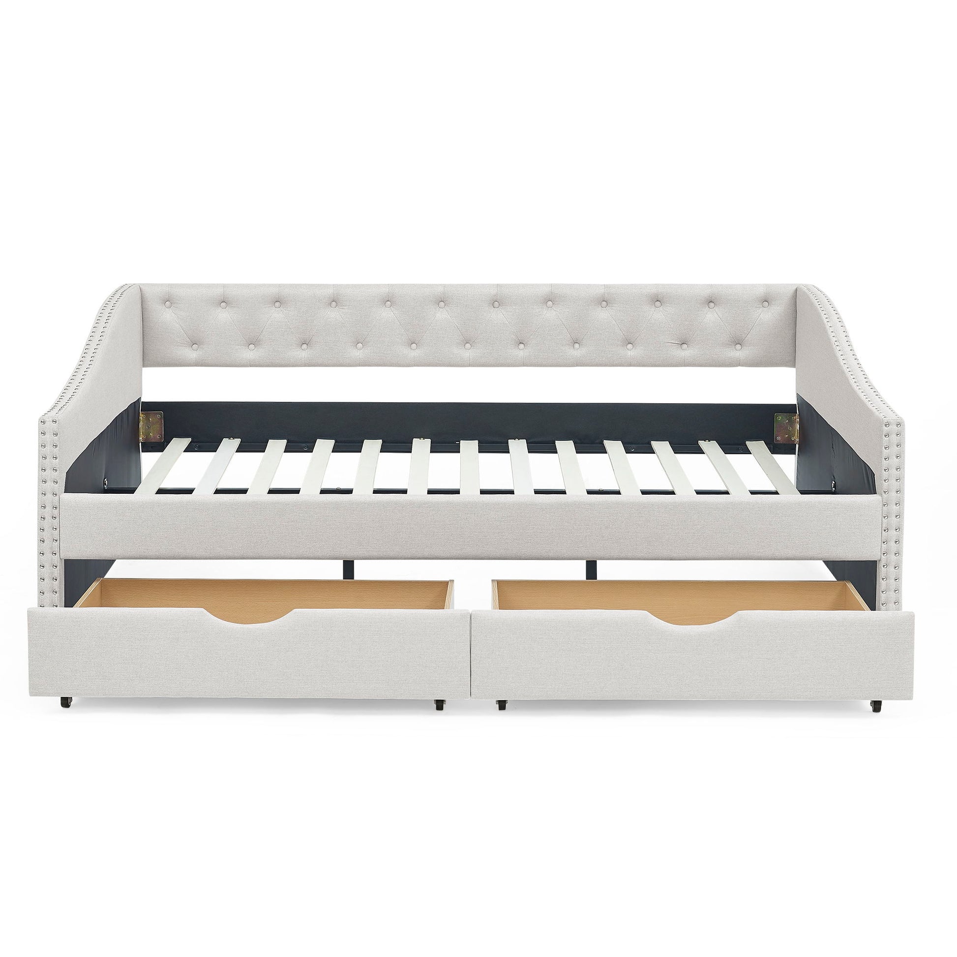 Upholstered Tufted Daybed With Drawers, Waved Arms - The Sleep Loft - Online Mattress Showroom NYC