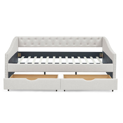 Upholstered Tufted Daybed With Drawers, Waved Arms - The Sleep Loft - Online Mattress Showroom NYC