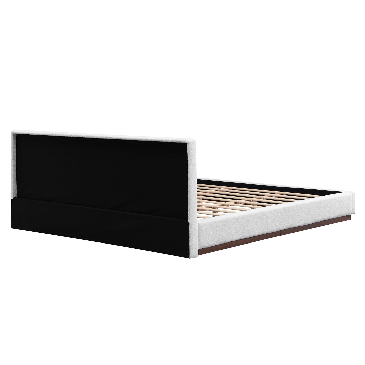 Elegant Boucle Upholstered Bed With Wood Grain Textured Solid Wood Base Frame - The Sleep Loft - Online Mattress Showroom NYC