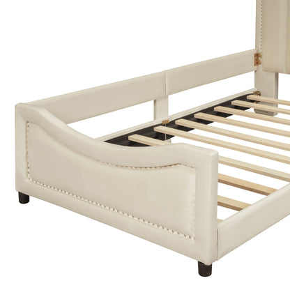 Upholstered Daybed With Classic Stripe Shaped Headboard - The Sleep Loft - Online Mattress Showroom NYC