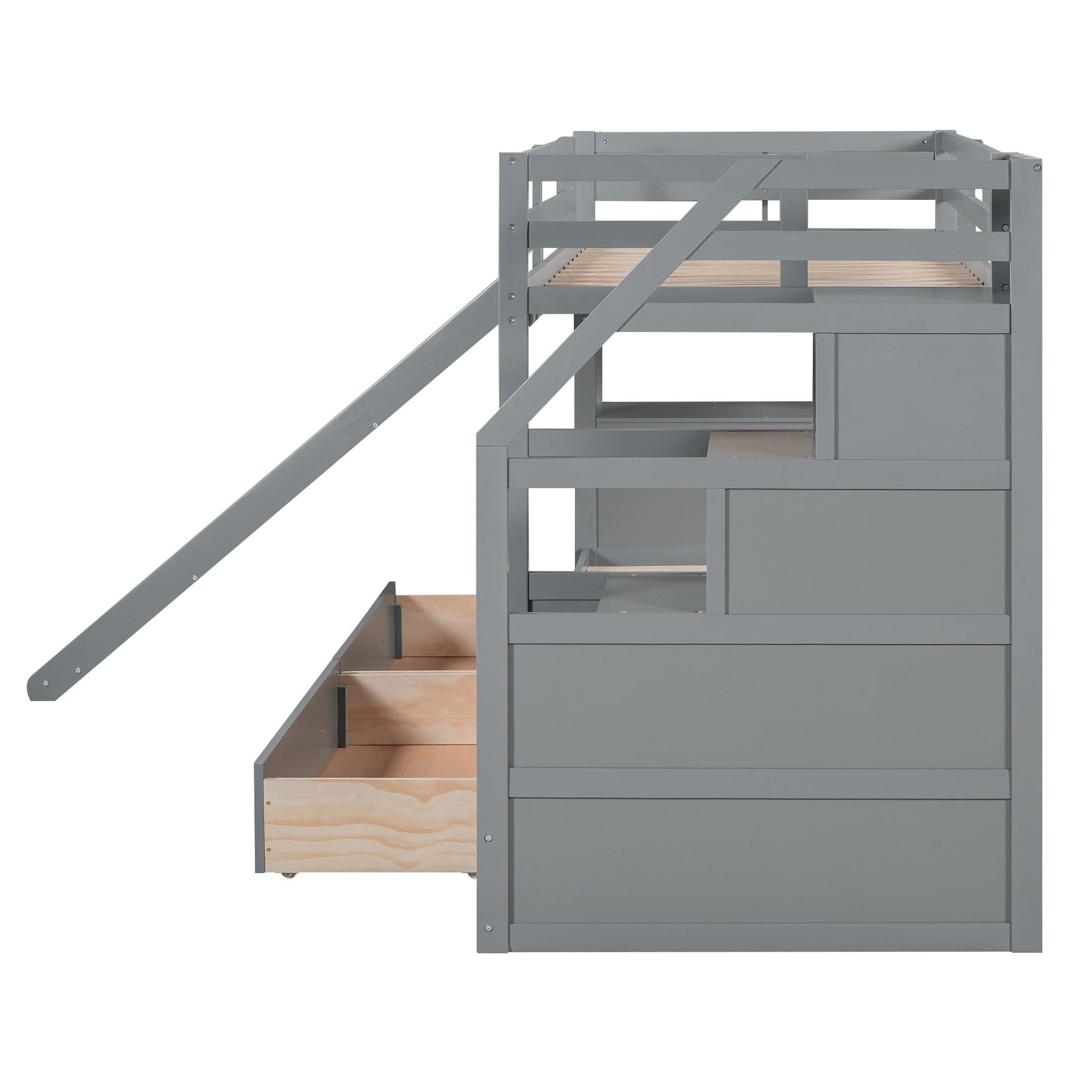 Bunk Bed With Storage Staircase, Slide, Desk, Drawers, And Shelves - The Sleep Loft - Online Mattress Showroom NYC