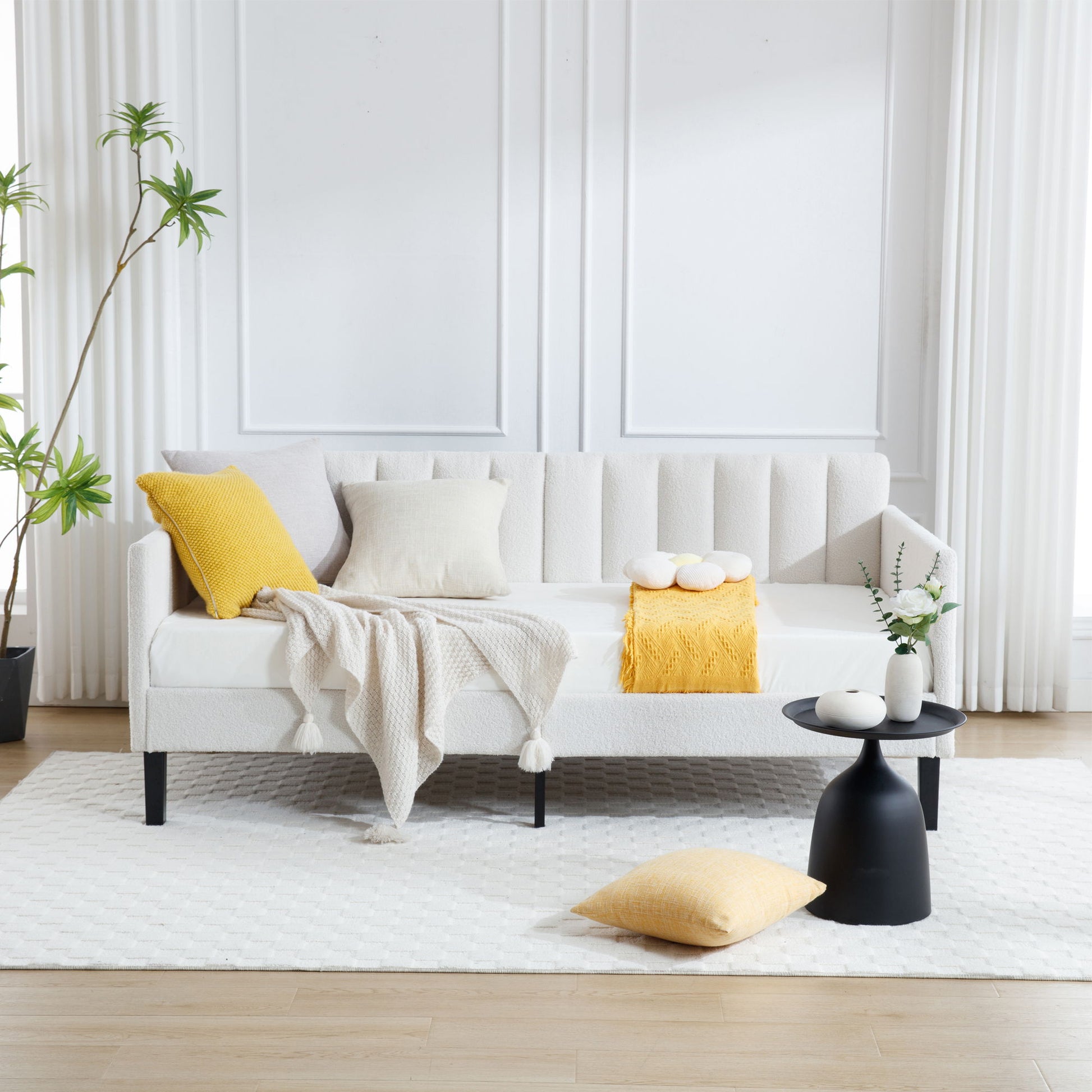 Elena - Boucle Upholstered Daybed, Ribbed Tufted Backrest - The Sleep Loft - Online Mattress Showroom NYC