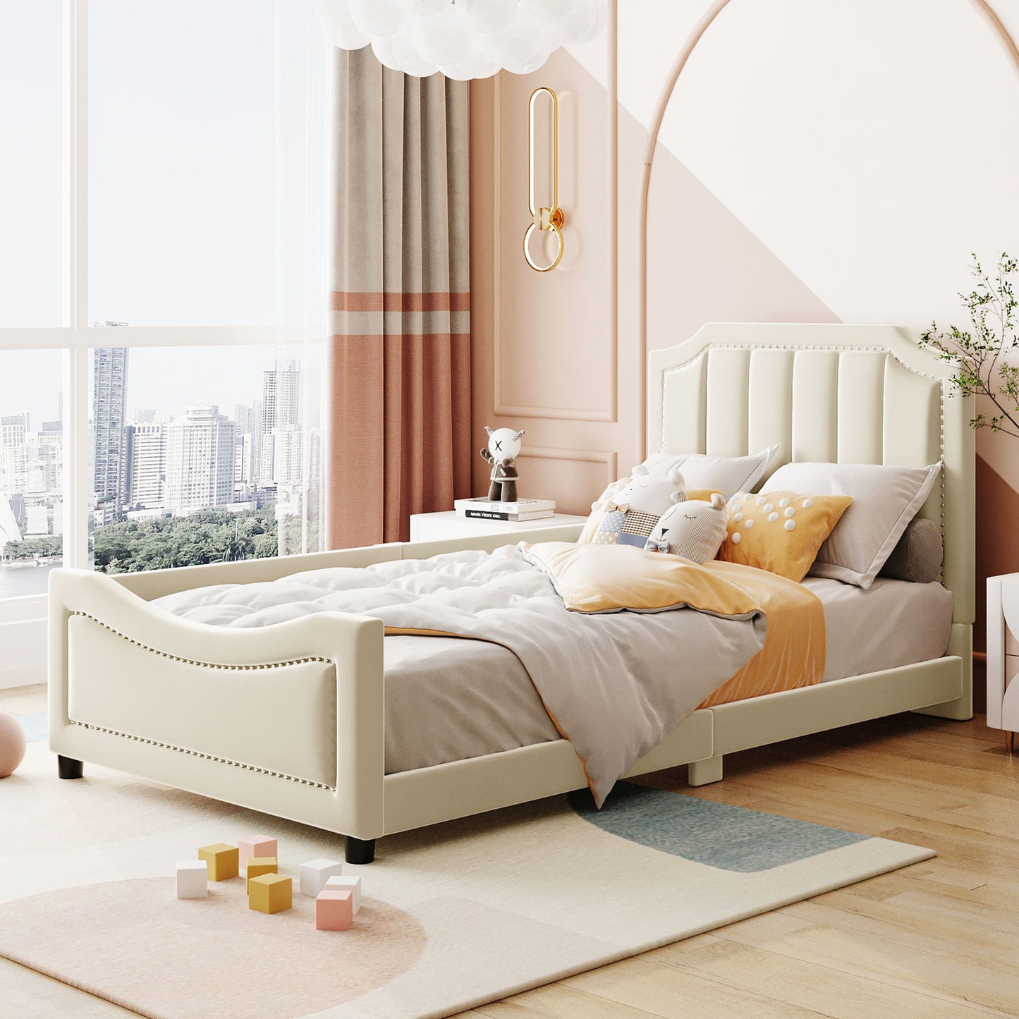 Upholstered Daybed With Classic Stripe Shaped Headboard - The Sleep Loft - Online Mattress Showroom NYC