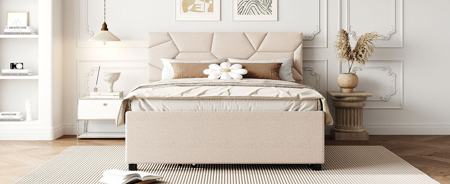 Upholstered Platform Bed With Brick Pattern Headboard And Twin Long Size Trundle - The Sleep Loft - Online Mattress Showroom NYC