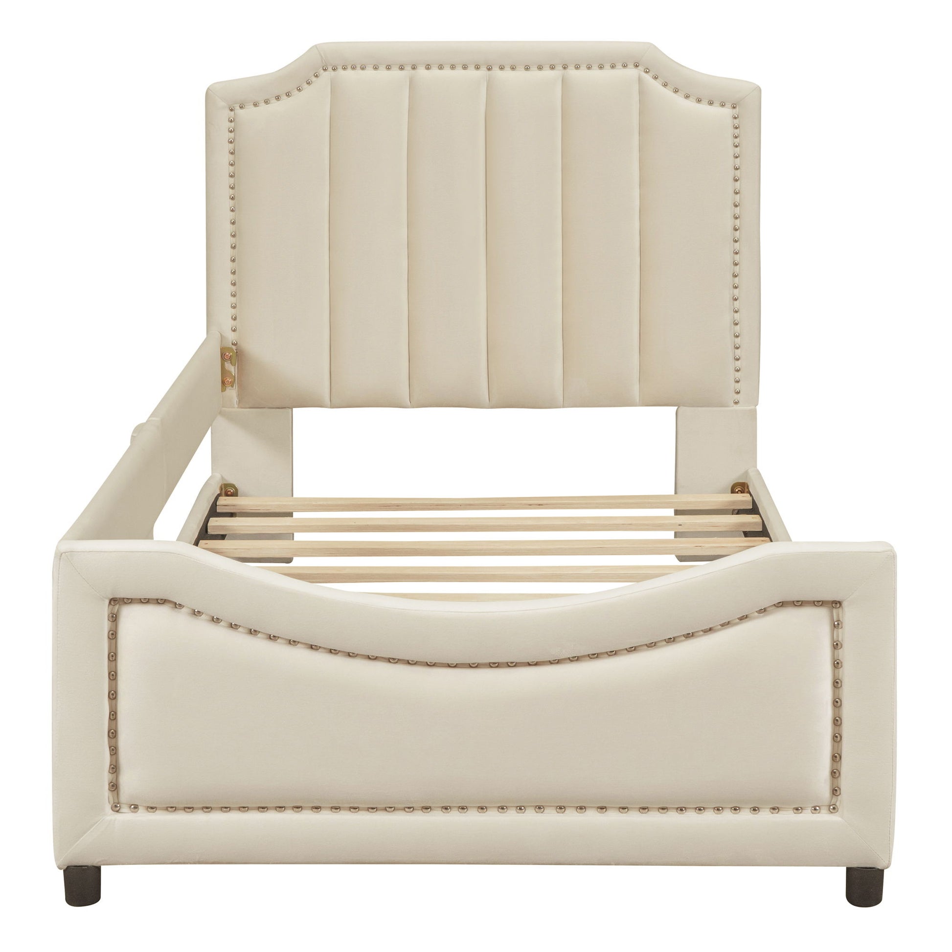 Upholstered Daybed With Classic Stripe Shaped Headboard - The Sleep Loft - Online Mattress Showroom NYC