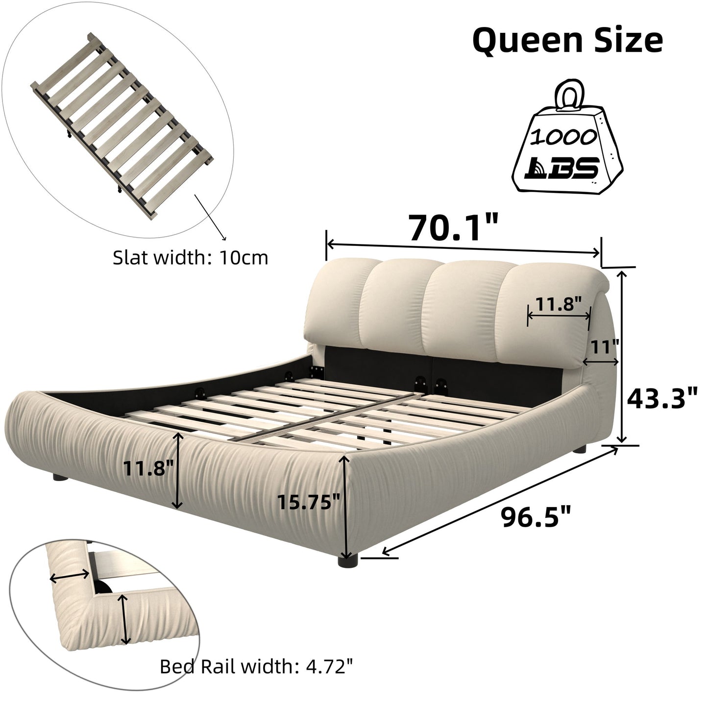 Luxury Upholstered Platform Bed With Oversized Padded Backrest And Solid Wood Frame - The Sleep Loft - Online Mattress Showroom NYC