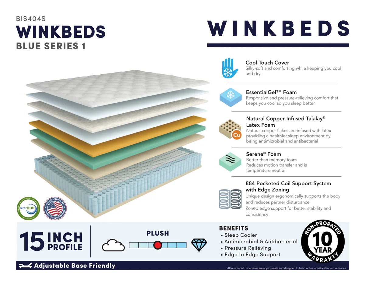 The WinkBeds Luxury Blue Hybrid Series 1 - 15" Luxury Firm Latex Mattress